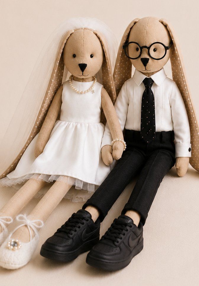 Wedding bunny couple seated together