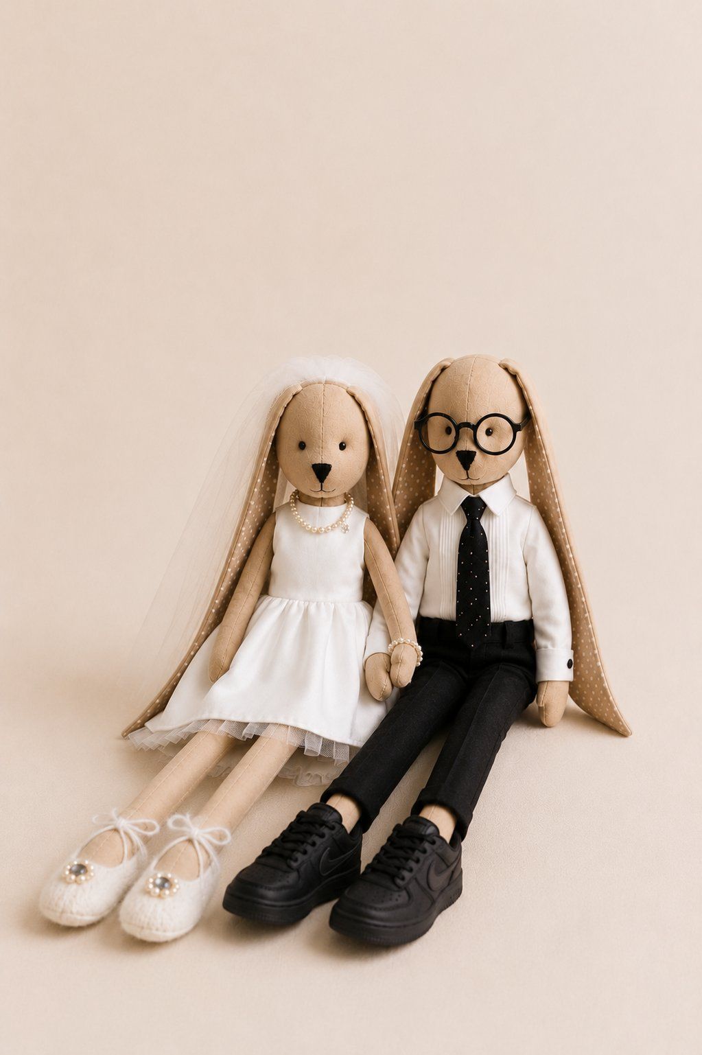 Wedding bunny couple seated side by side