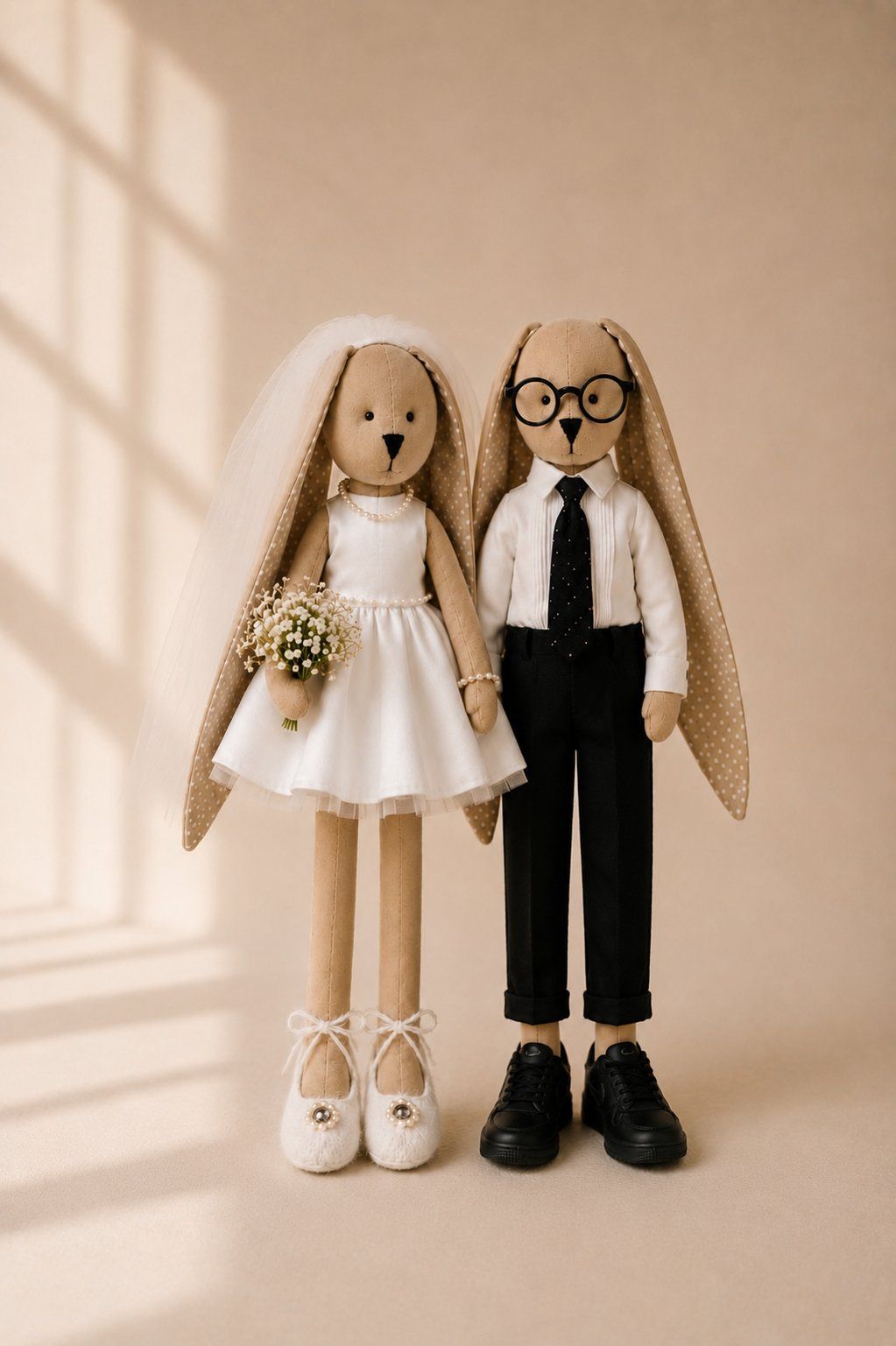 Bride and groom bunnies standing side by side