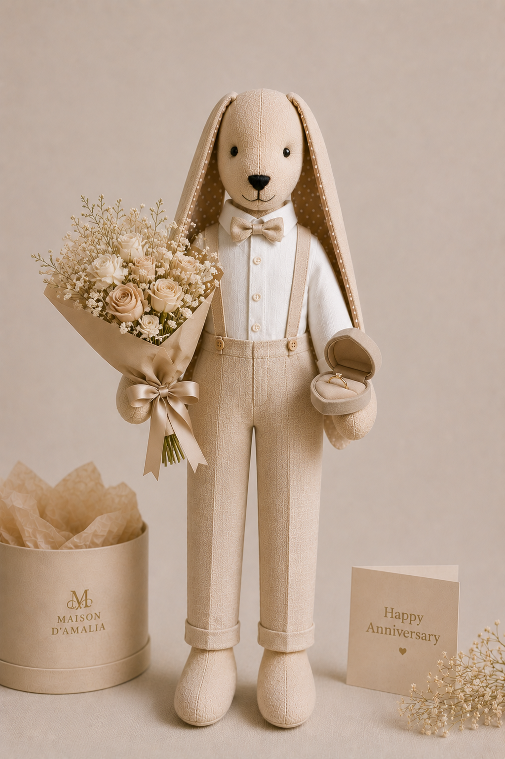 Anniversary bunny with roses and a ring box